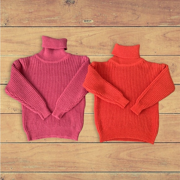 GIRLS ORANGE & PINK BUNDLE FALL AUTUMN TURTLENECK KNITTED SWEATER SIZE 5T - Picture 4 of 4